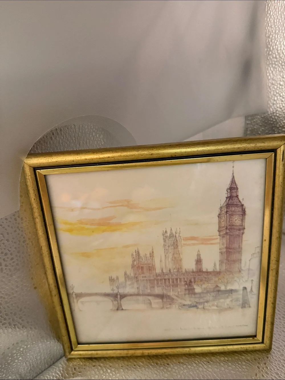 Vintage Water Color depicting the House of Parliament and Big Ben in London